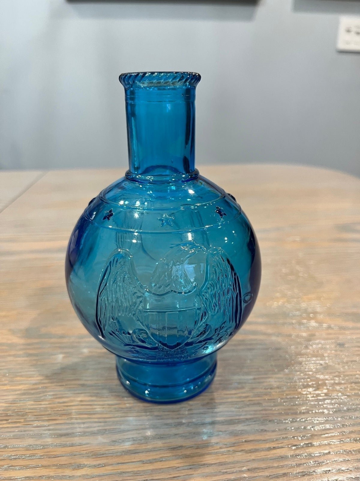 Wheaton Blue Glass Fire Extinguisher Bottle, Eagles with Stars, Rare Find, Mint