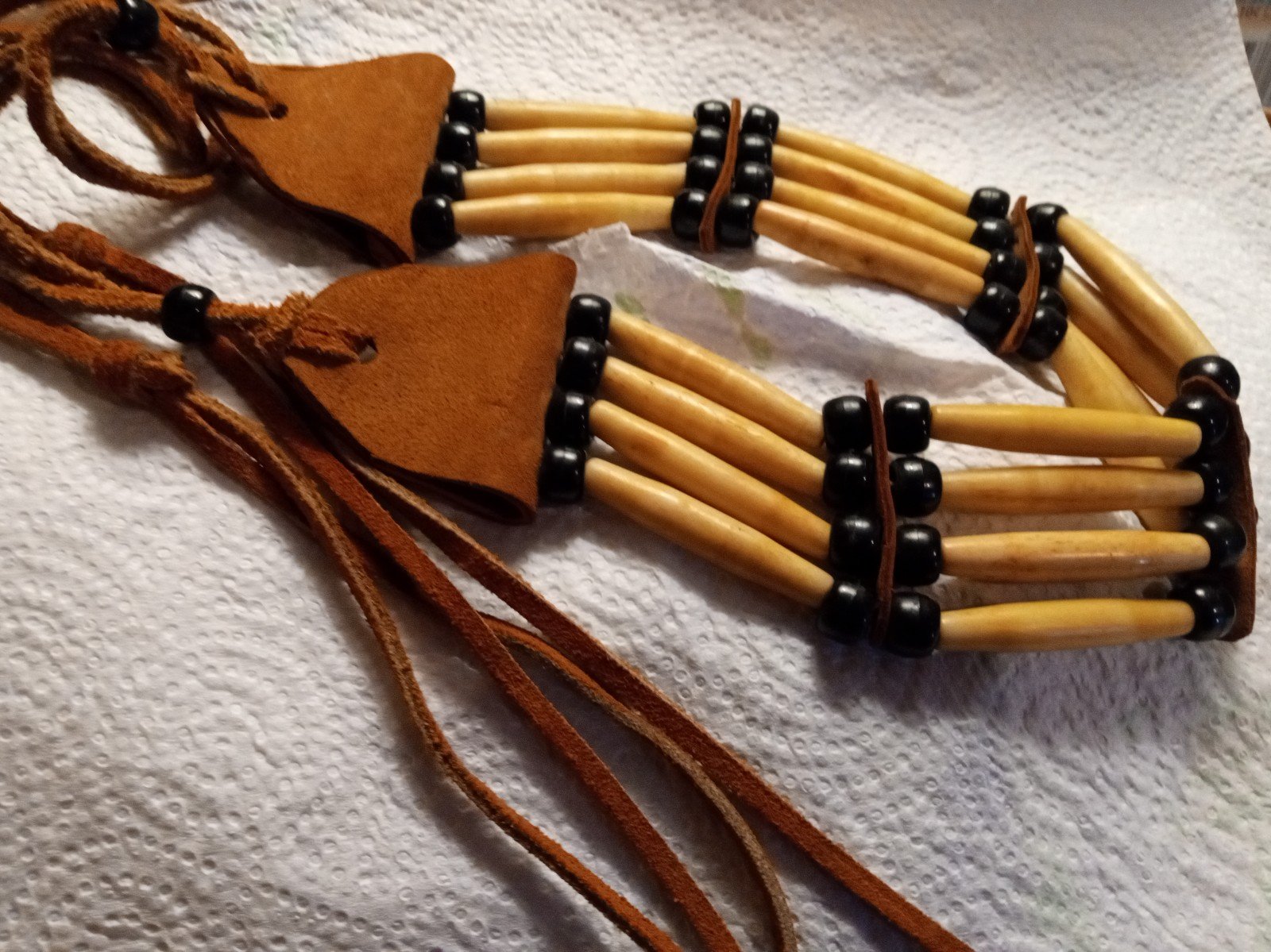 Native leather and bone necklace.