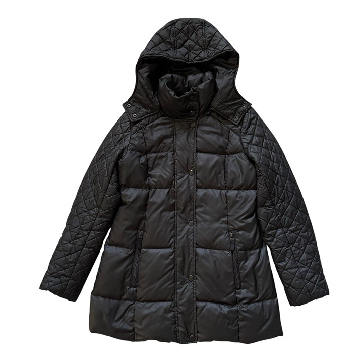 Andrew Marc NY Black Down Quilted Hooded Puffer Coat Jacket Womens Size Small