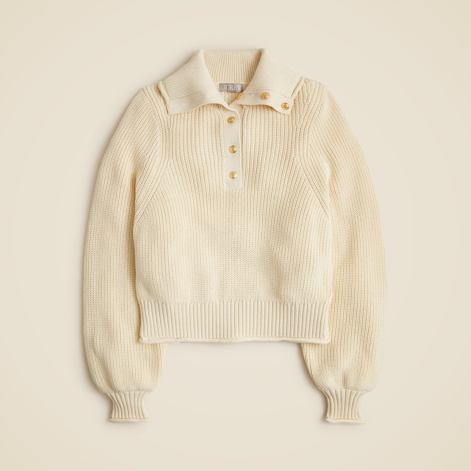 J. Crew Ribbed Cotton Easy-Fit Button-Collar Sweater in Linen Size XS NWT