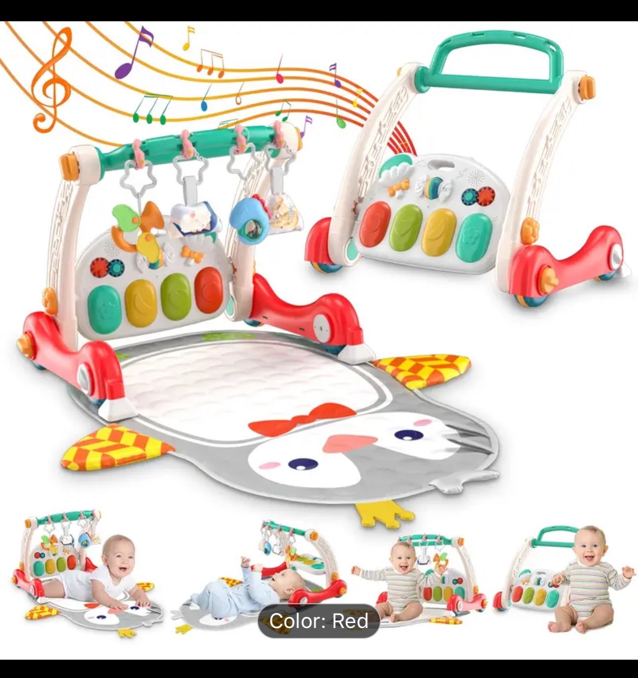 Interactive Youngsters Play Mat with Musical Lights & Piano - Red ABS Kick and P