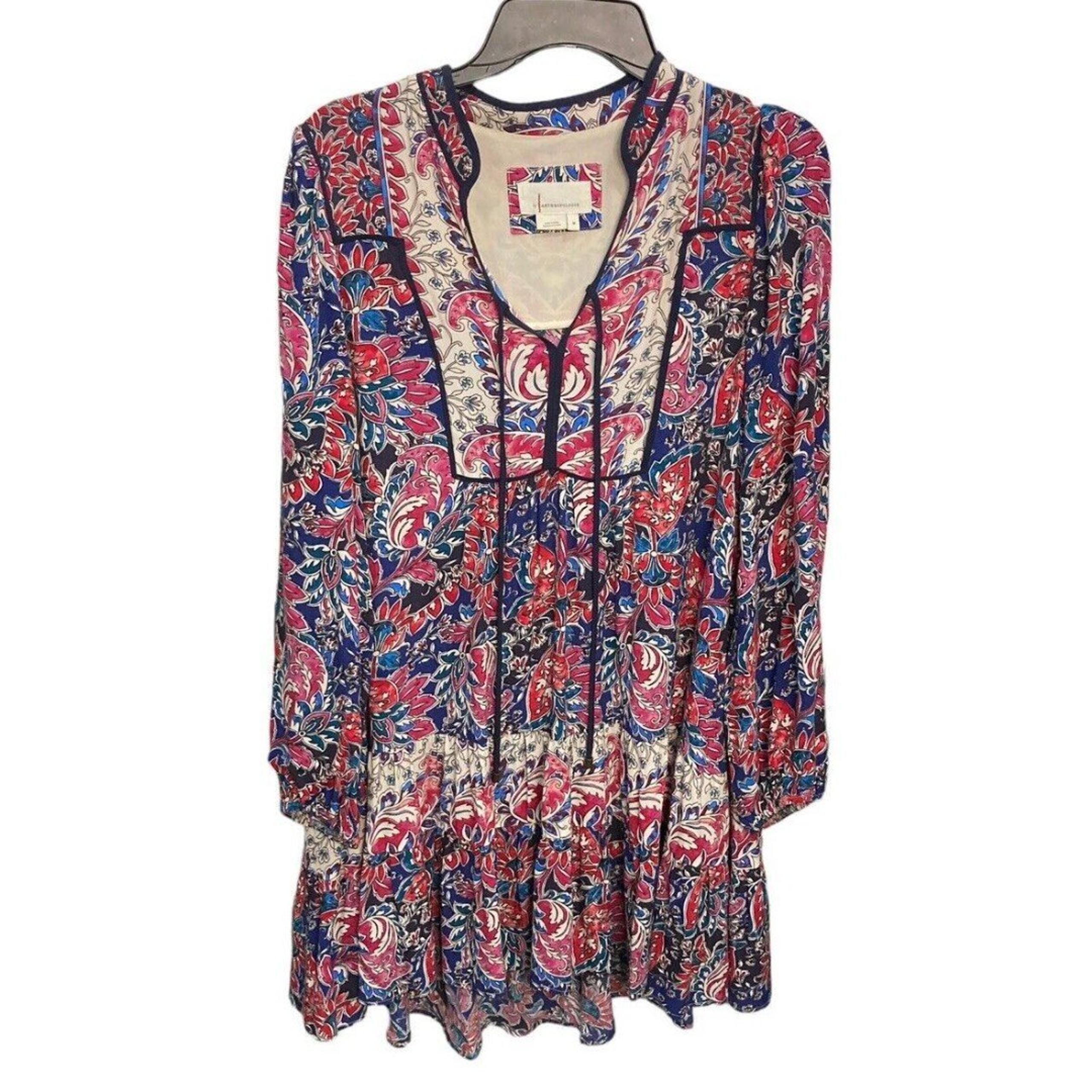 By Anthropologie 100% Viscose Tiered Dress Size Medium Boho Knee Length