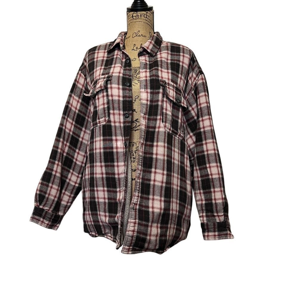 Oversized Levi's Sherpa Lined Plaid Flannel Shacket Cozy Button Down Size XL