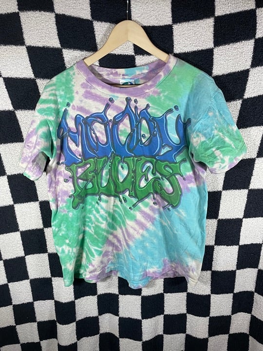 Vintage 1991 Moody Blues Liquid Blue Tie Dye Shirt Large