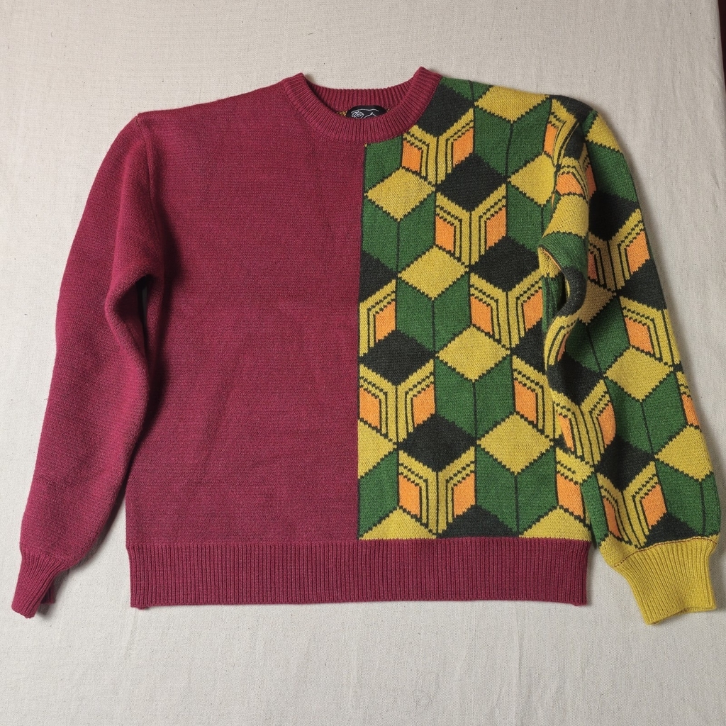 Steady Hands Sweater Men XS Burgundy Geometric Giyu Tomioka Art To Wear Grandpa
