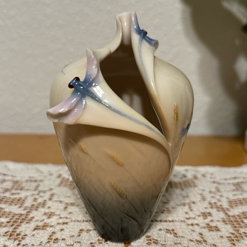 Franz Porcelain Dragonfly Vase/5” Decorative Vase/Signed