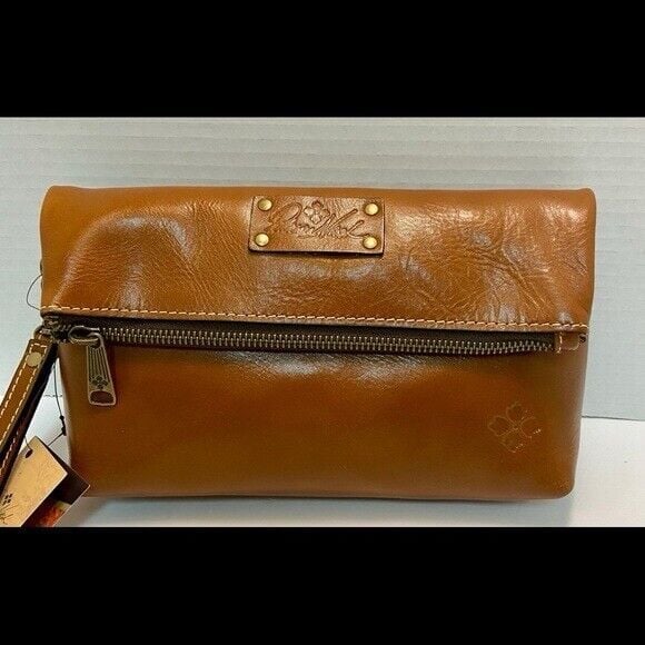 Vintage Patricia Nash Fold-over Valerie Wristlet Clutch Handbag Leather Lt Brown