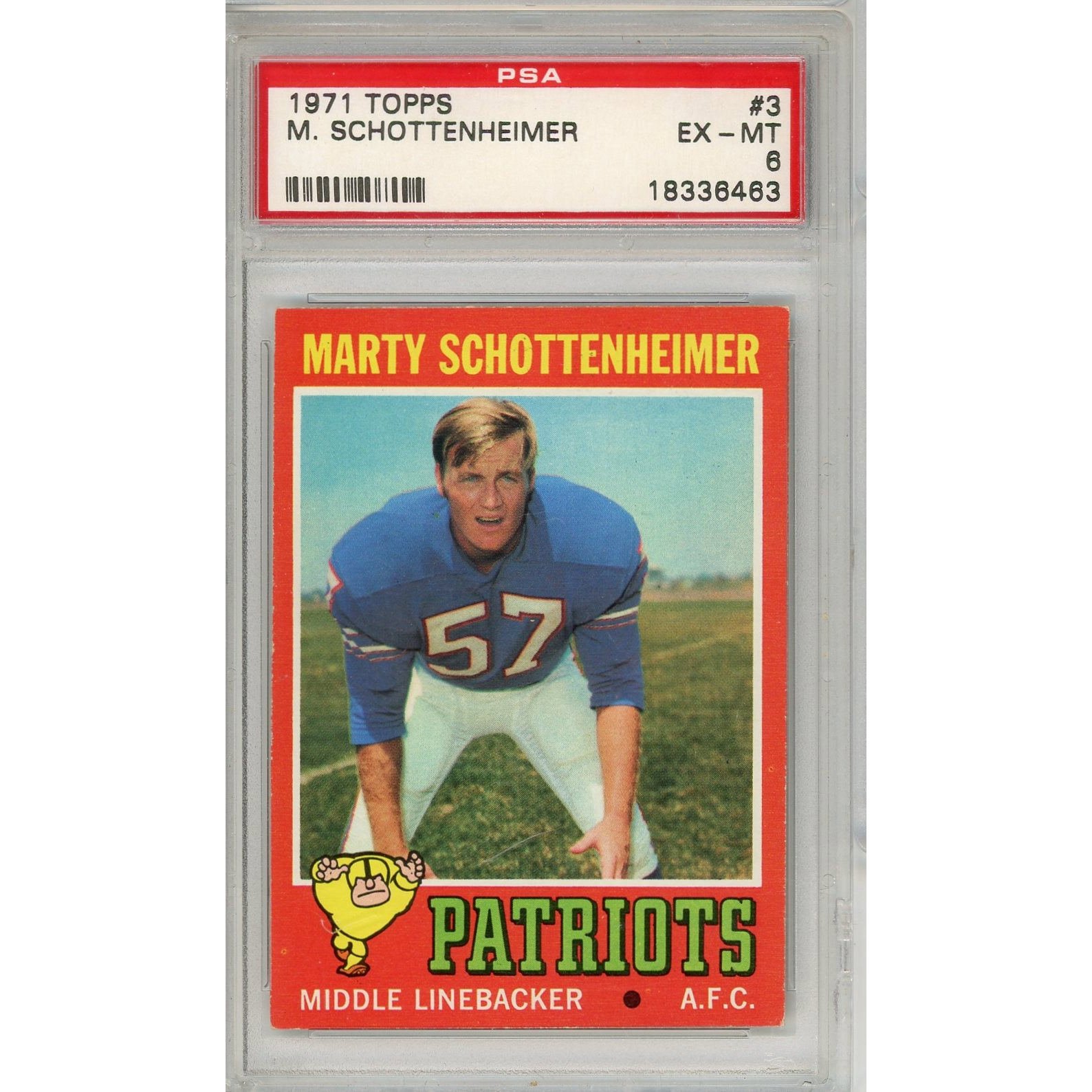 Graded 1971 Topps Marty Schottenheimer #3 Rookie Card PSA 6 EX-MT