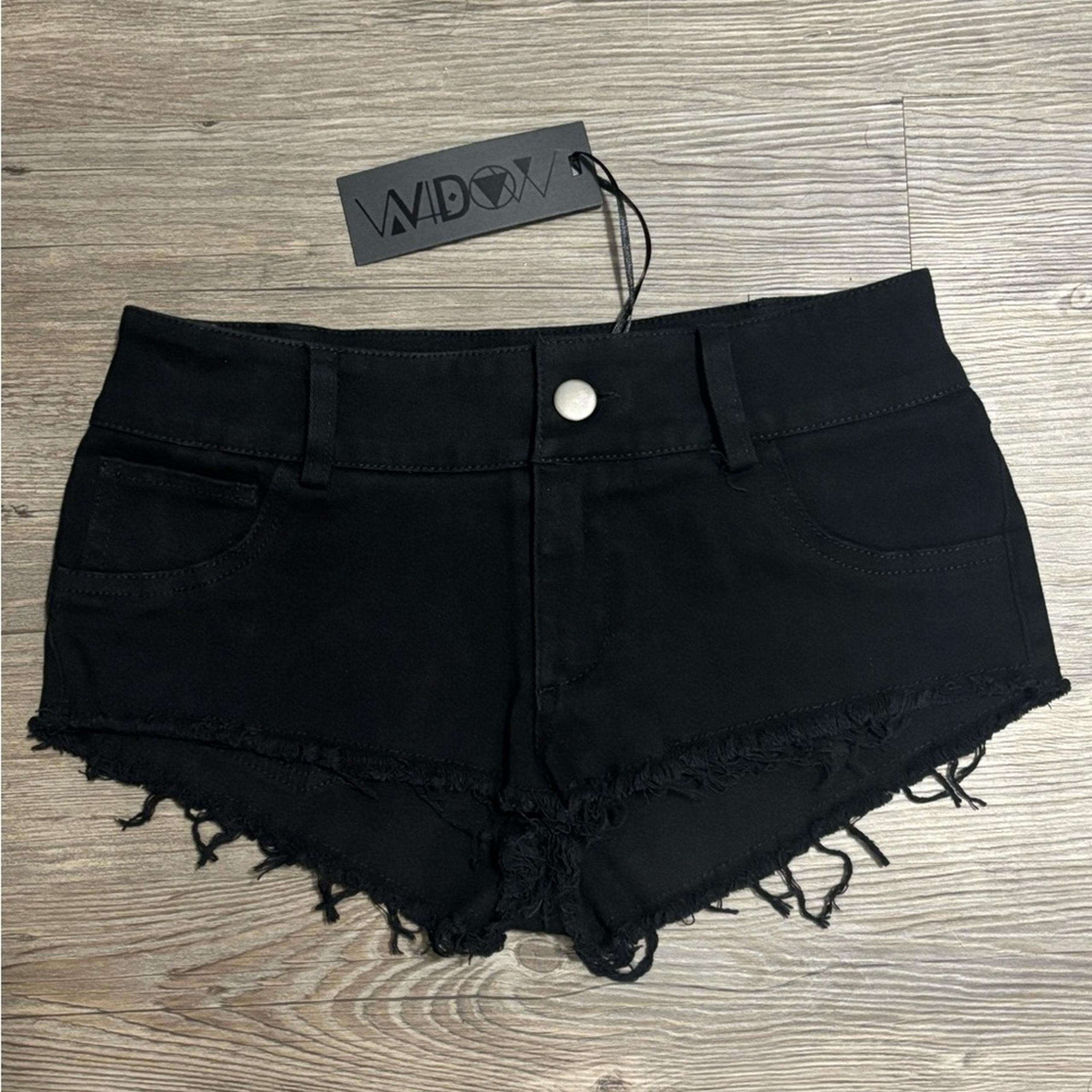 NWT Dolls Kill / Widow Black Raw Hem Shorts Size XXS
