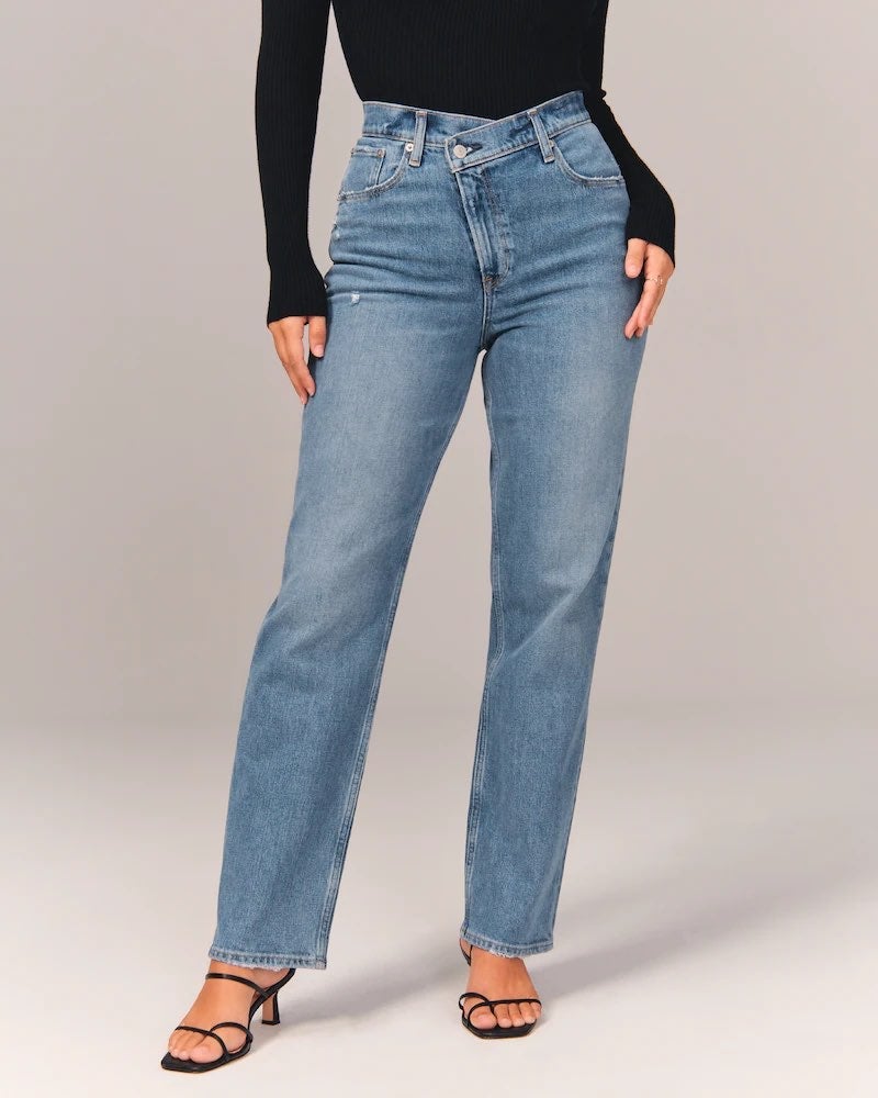 abercrombie curve love asymmetric high rise straight jeans