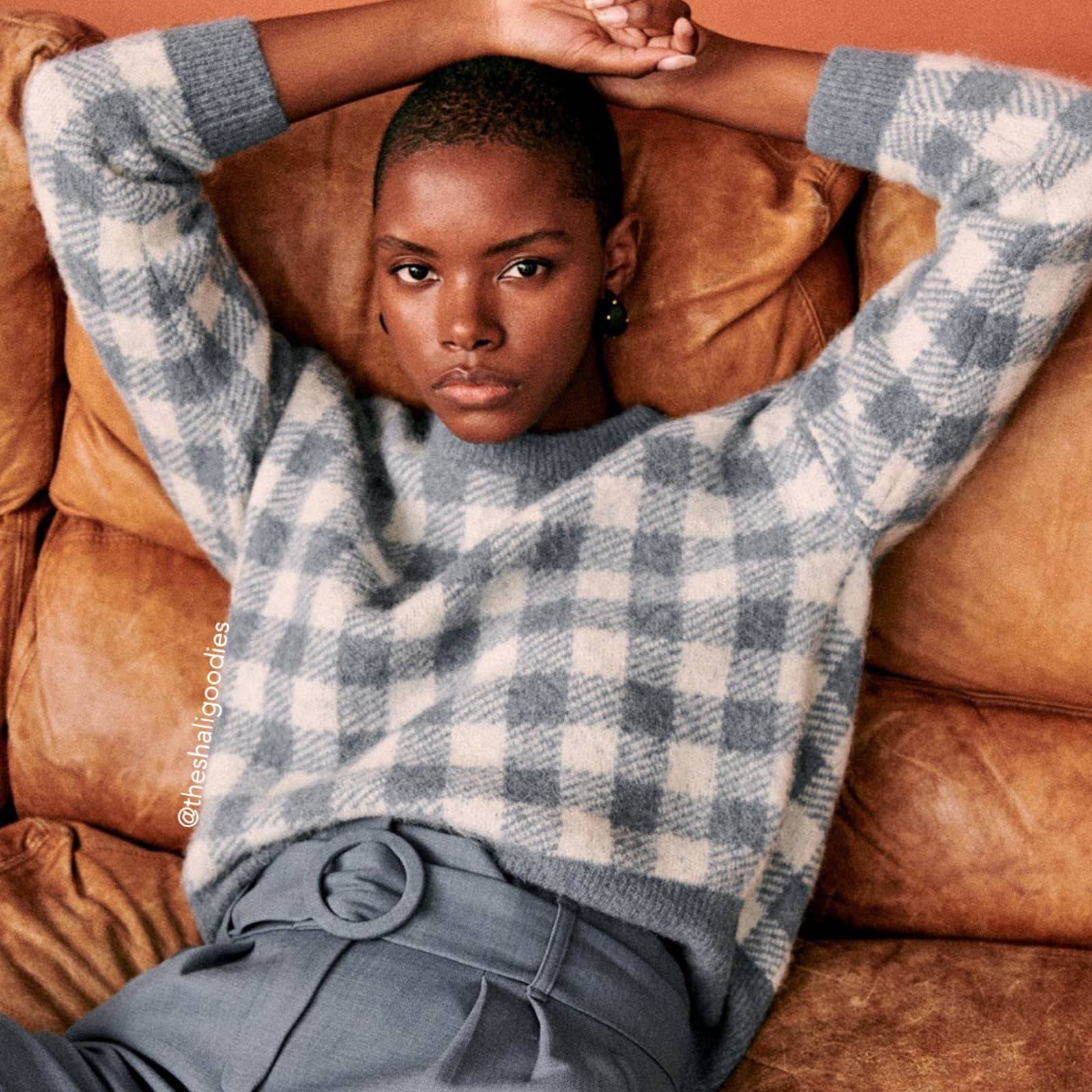 SEZANE Becky Jumper Blue Gingham Baby Alpaca Sweater