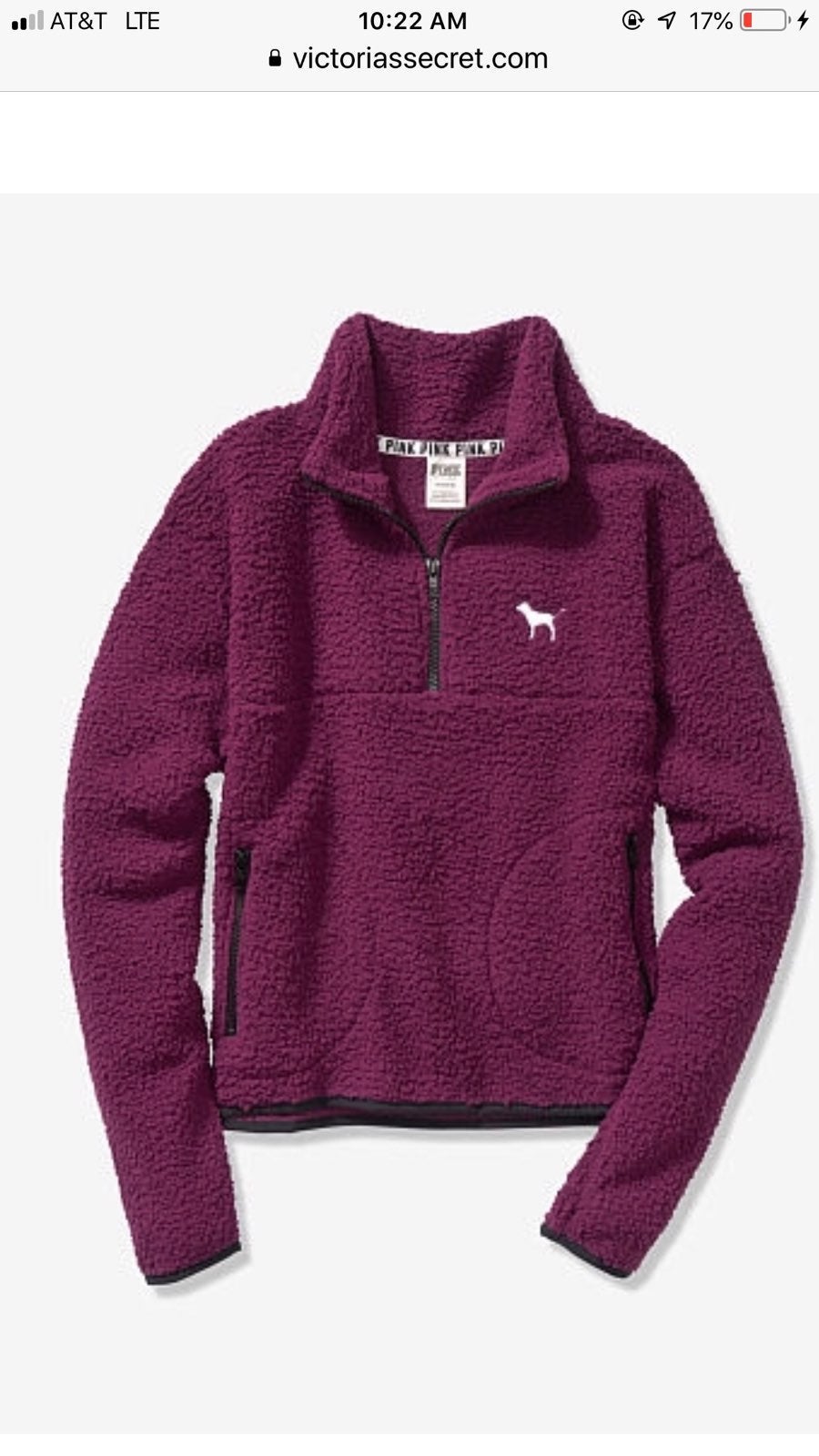 vs pink sherpa crop quarter zip pullover