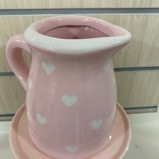 Valentines Day Terramoto Ceramic Pink White Heart Pitcher 5 Home Decor