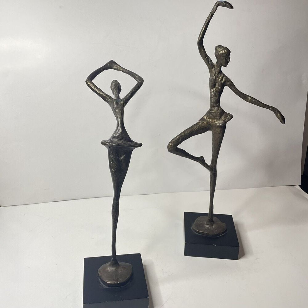 Pier 1 two Matching Solid Brass Ballerina sculptures Statue Figures (c1)