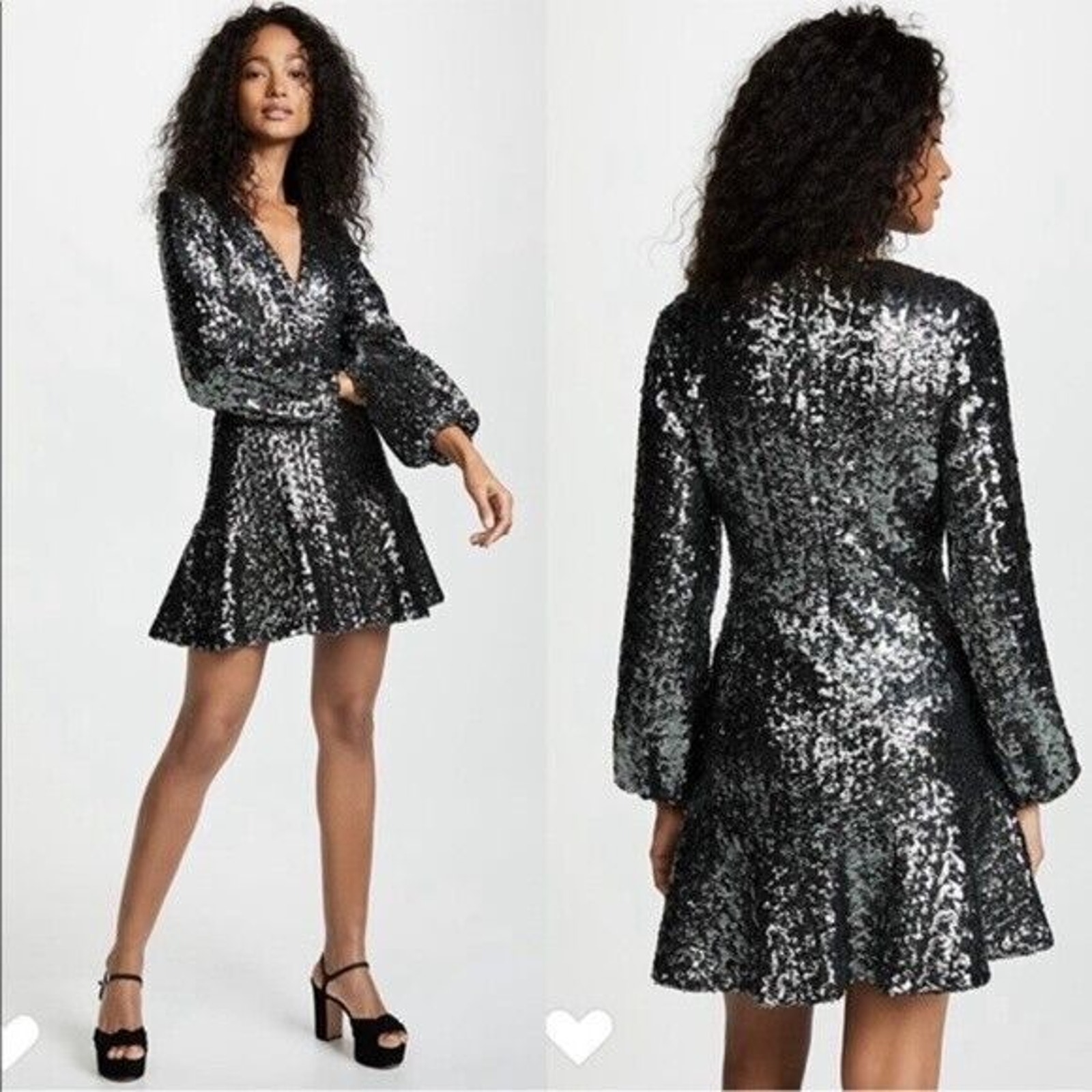 Alexis Renada Sequin Long Sleeve Mini Party Dress Gunmetal Silver XS
