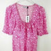 Lilita Azalea Pink Short Ruffle Sleeved Floral-Print Silk Mini Dress Sz Small