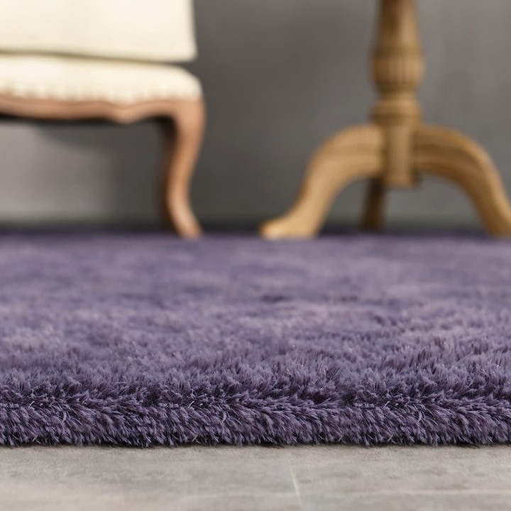 Grey Purple Shaggy Rugs for Bedroom Living Room, Super Soft Fluffy Fuzz
