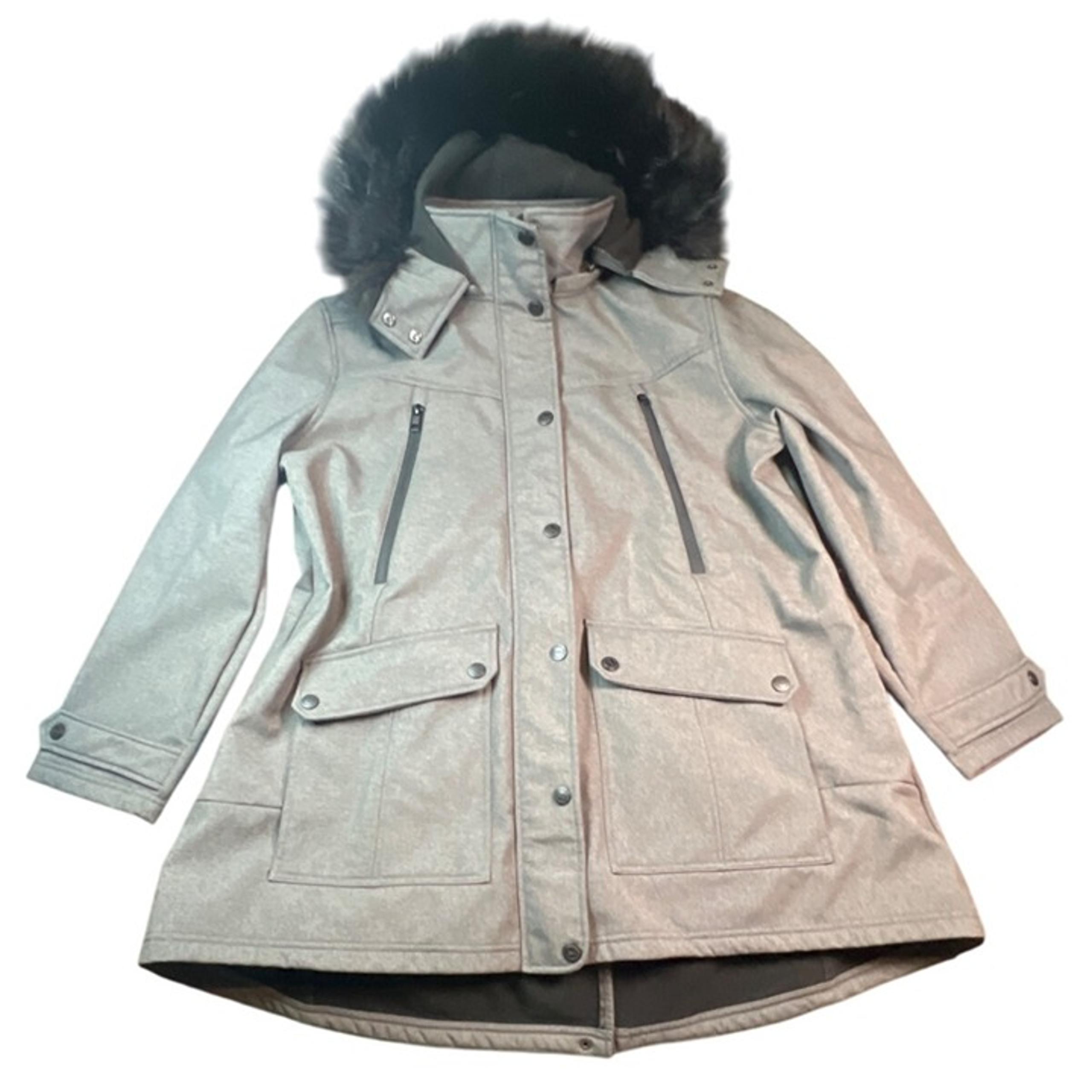 Canada Weathergear Womens 2X Grey Hooded Winter Coat With Faux Fur Trim & Zipper