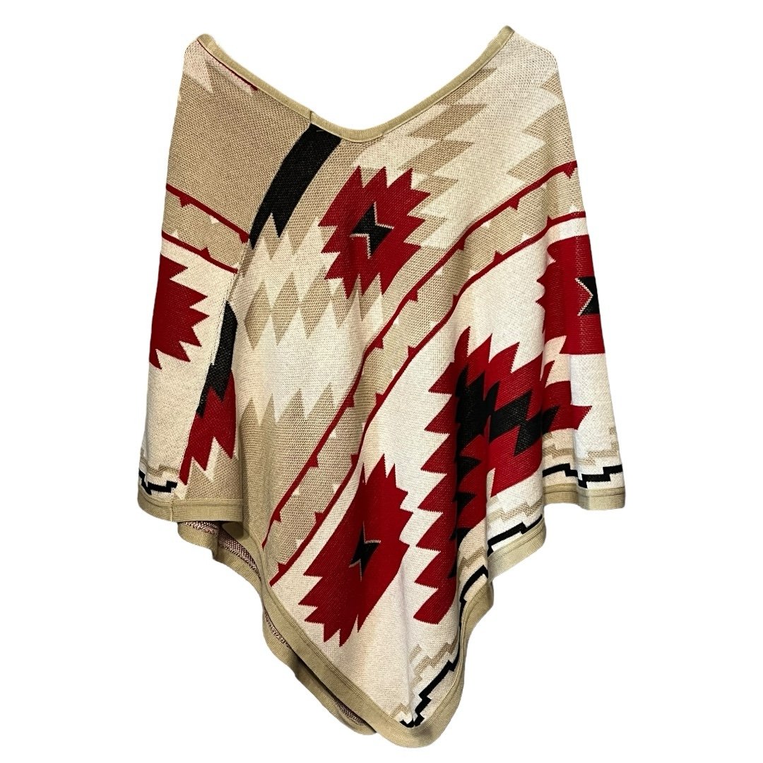 Boston Proper M/L Western Aztec Printed Poncho Tan Boho Chic Southwestern Layer