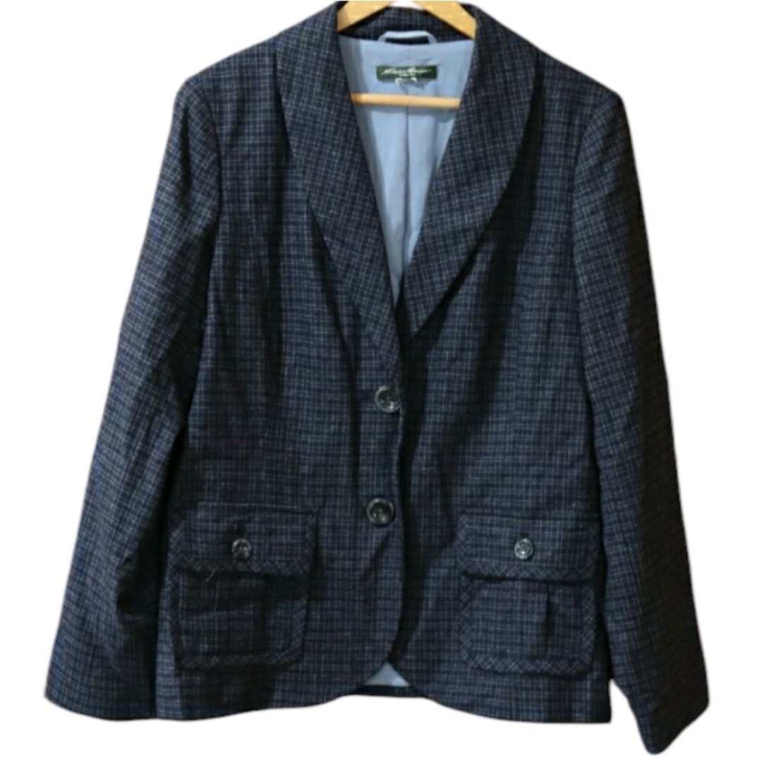 Eddie Bauer Blue Plaid Wool Blazer Jacket Y2K 2010 XL