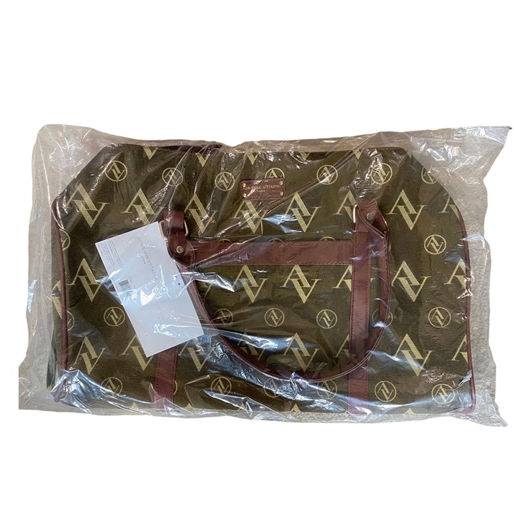Adrienne high quality Vittadini Signature Canvas Weekender Bag Chocolate Brown/Tan NWT $280