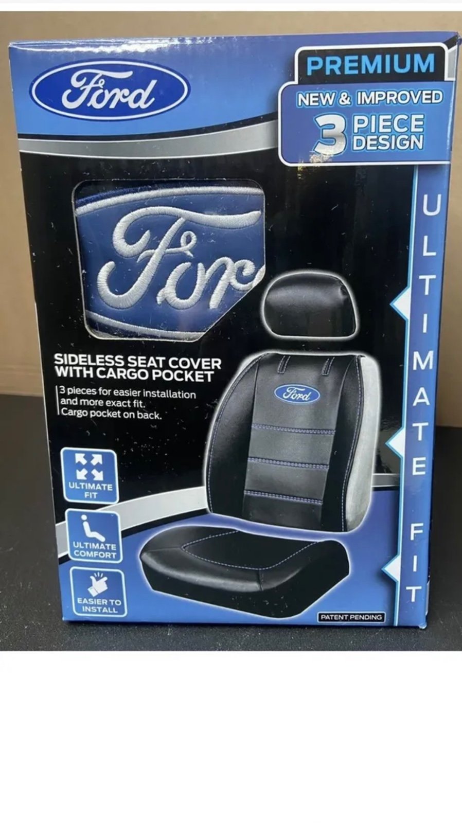 Ford Logo Deluxe Premium 3-Piece Sideless Seat Cover Car/SUV/Truck