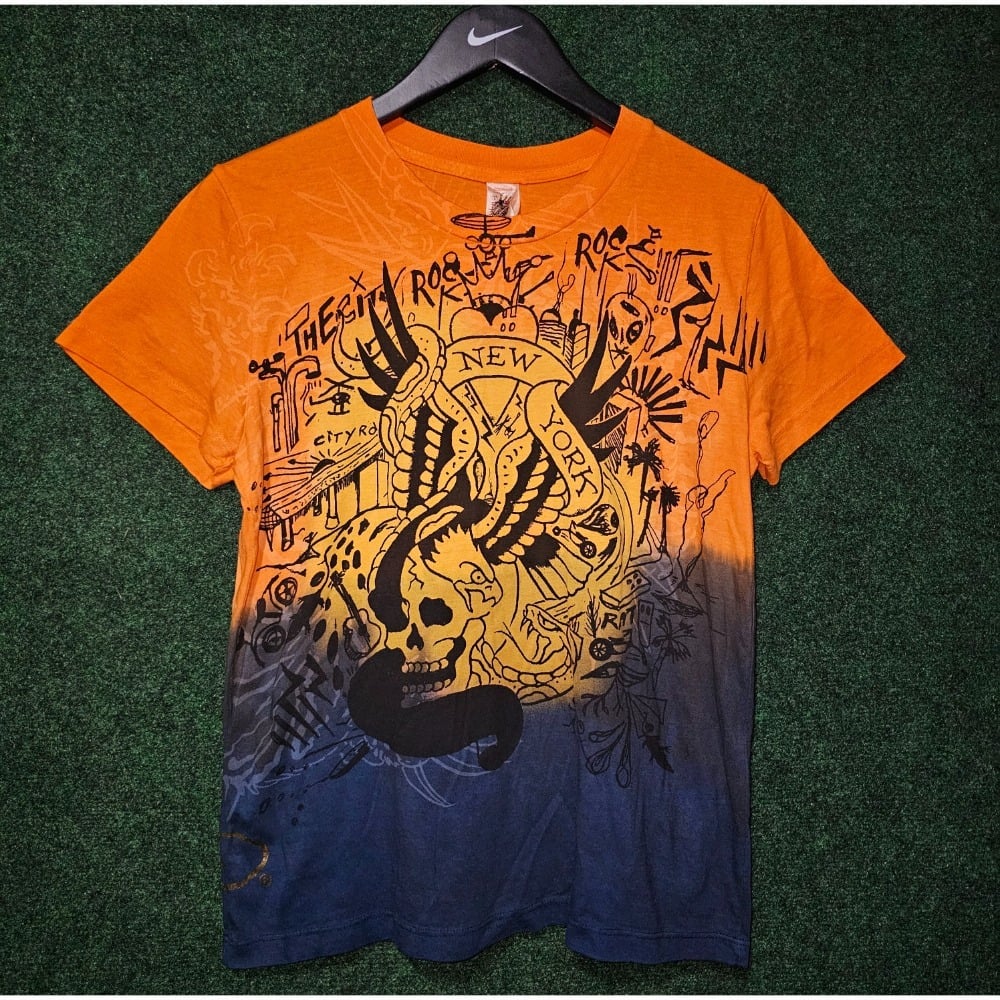 Vintage Ed Hardy Mens V Neck Shirt Size M Cross Skull Dragon