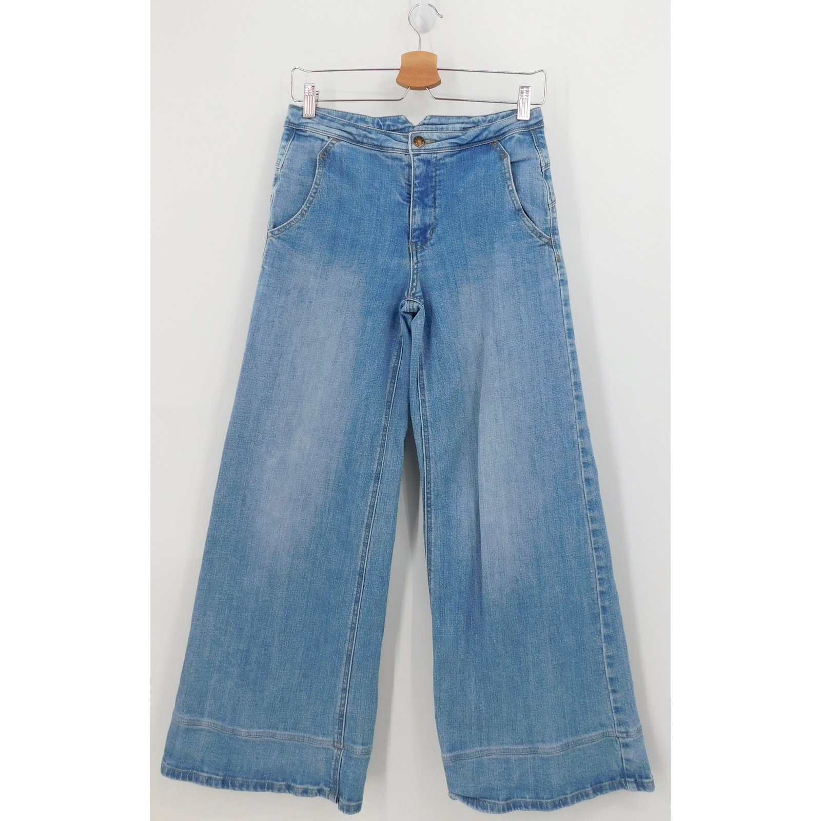 Free People Women's Bewick Blue Stretch Flare Leg Jeans Size 25 Retro Adjustable