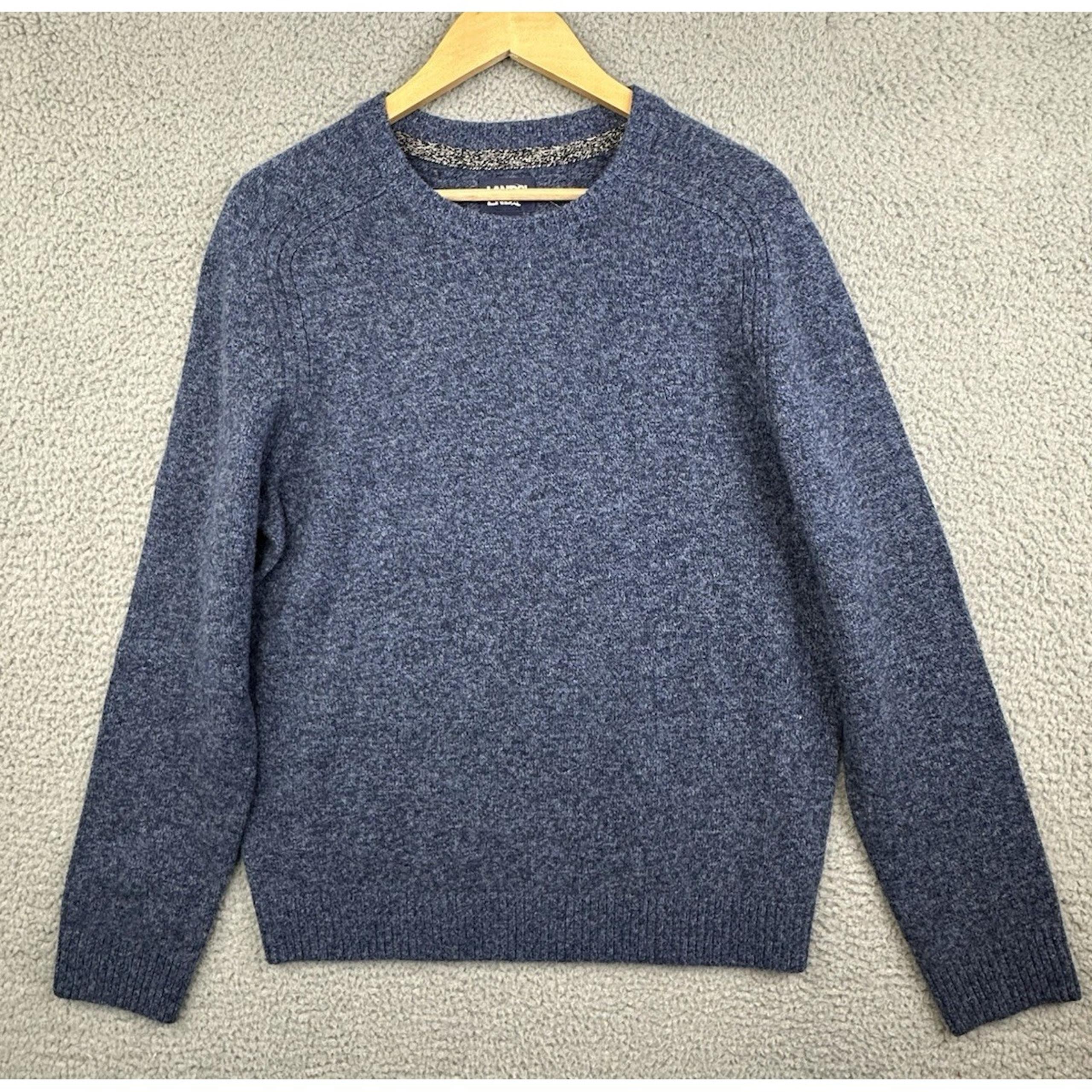 VTG Lands End  Gray Lambswool Sweater Men M Blue Pullover Crewneck NWT Deadstock