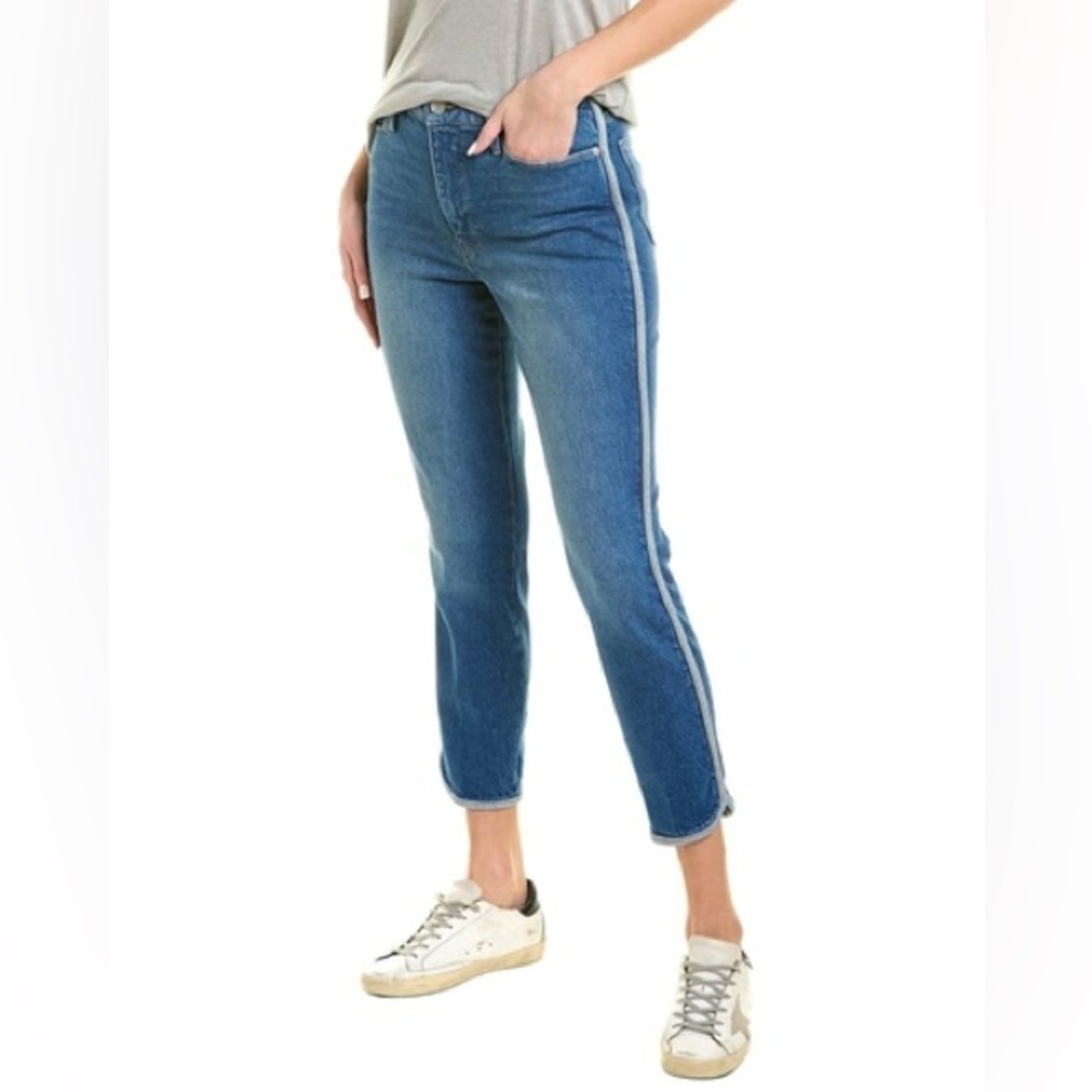 FRAME Le Sylvie High Waist Dolphin Hem Crop Straight Leg Jeans size 25