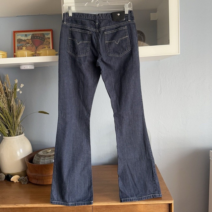 Versace Jeans Couture Vintage 90s Navy Blue Striped Jeans Flare