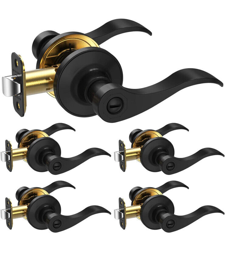 TICONN Black Privacy Door Handle Heavy Duty, Matte Black - 5 PACK New Open box