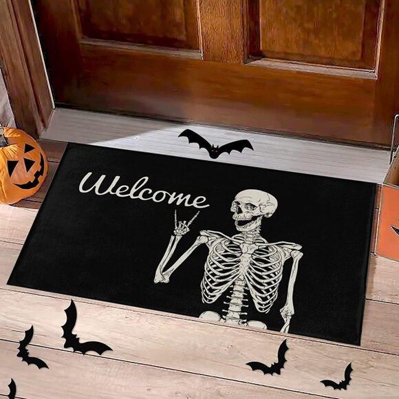 NEW Skull Doormat Funny Halloween Skull Welcome Door Mat, 17 x29 Inch
