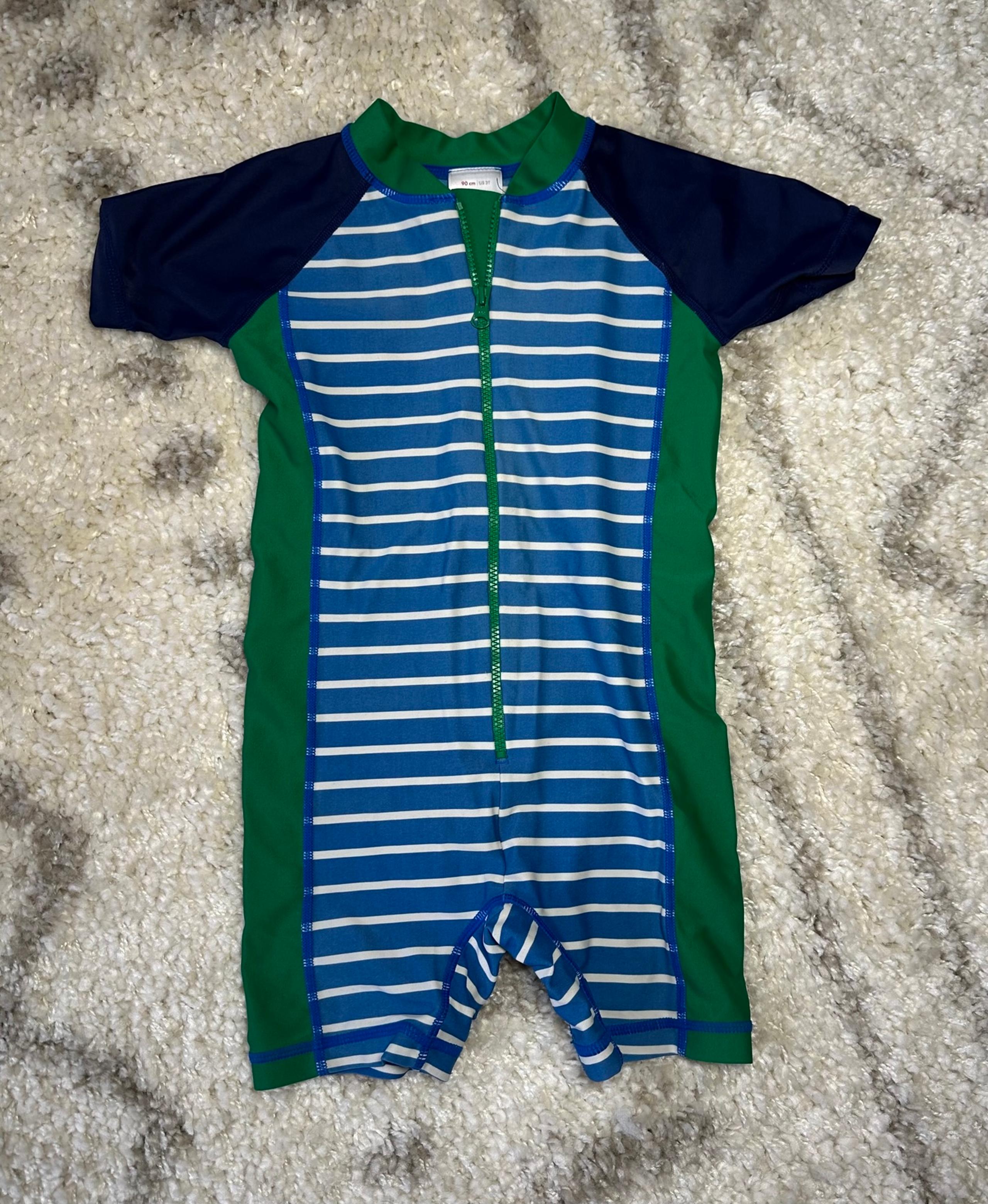 Hanna Andersson Rash Guard Swimsuit Blue White Stripe Green Boys Size 90cm 3T

S