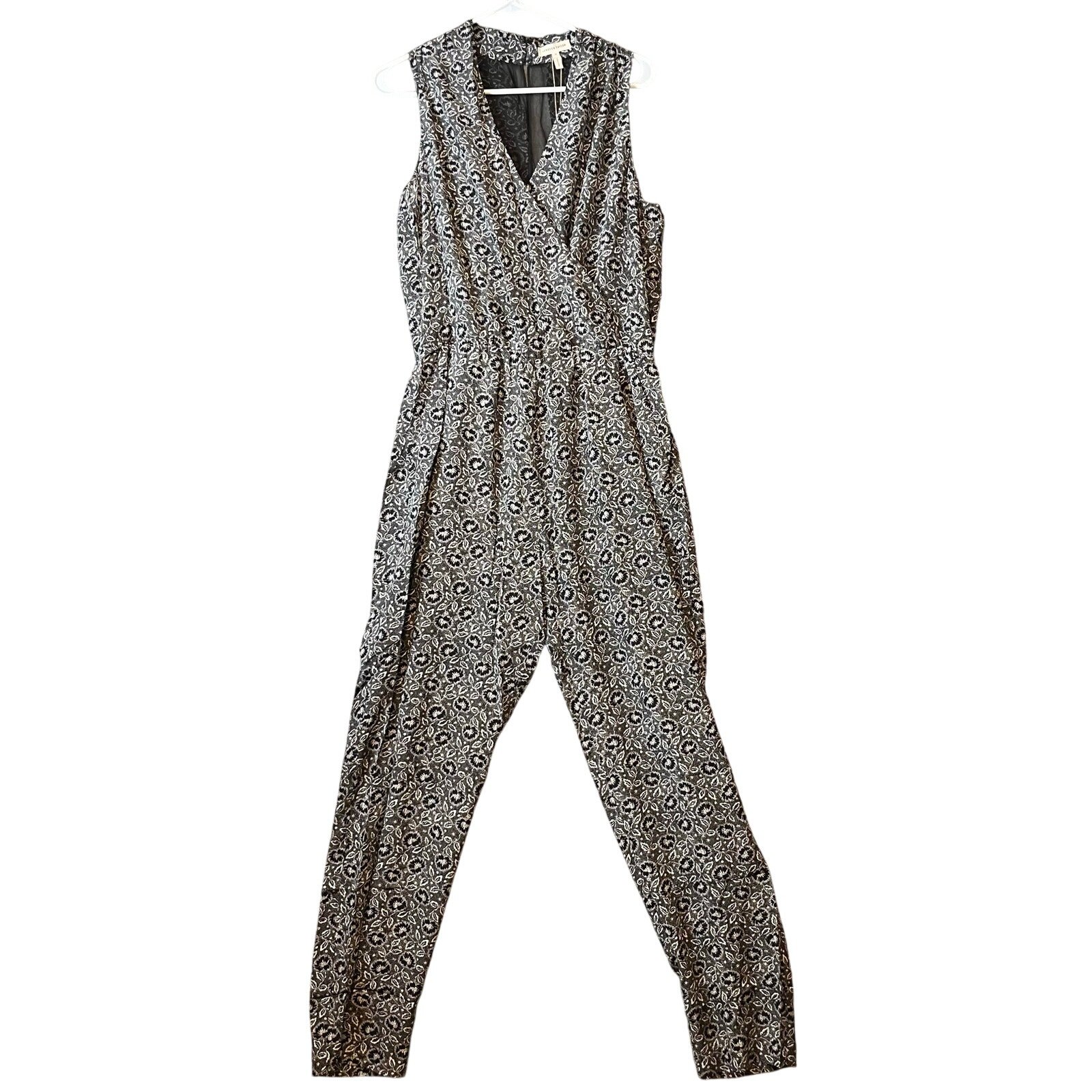 Rebecca Taylor Floral Print Black and White Silk Sleeveless Jumpsuit Size 12 New