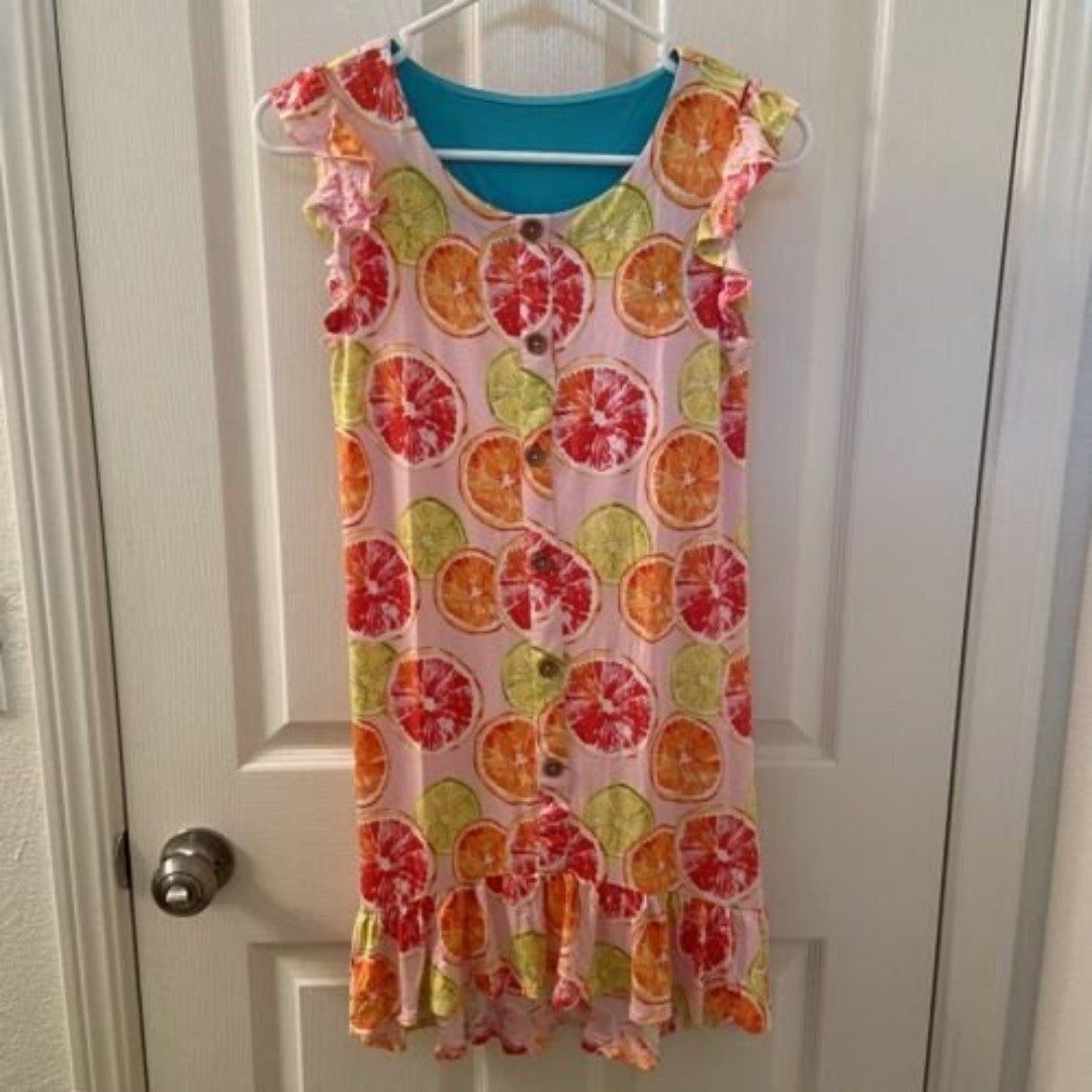 Posh Peanut Citrine Ruffled Cap Sleeve Henley Hi-Low Dress Girls Size 10 NWT