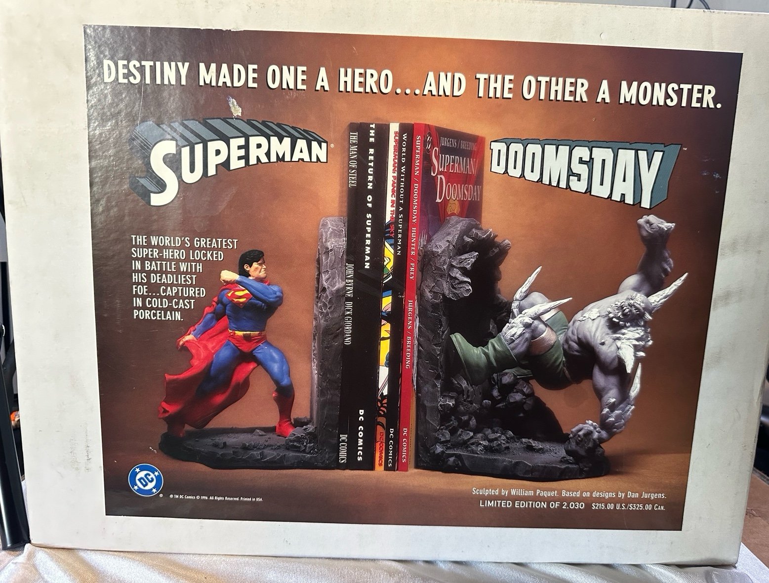 Sealed SUPERMAN VS DOOMSDAY Resin BookEnds By Parquet DC Comics 1996