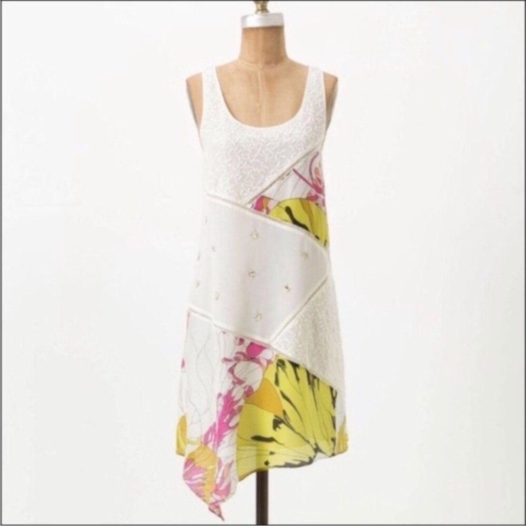 NWT Anthropologie Leifnotes Women's Guarri Patchwork Dress Size 10 Silk Blend