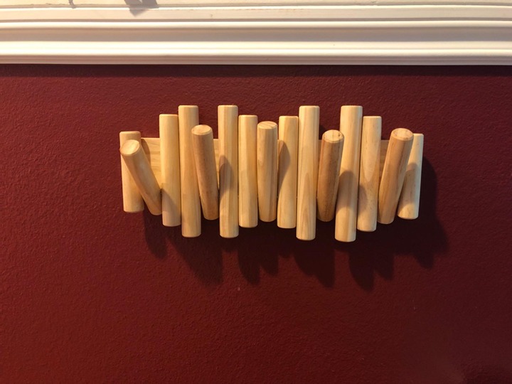 Wall-Mounted Coat Rack Rail Hook with 5 Retractable Wood Pegs