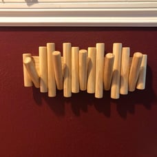 Wall-Mounted Coat Rack Rail Hook with 5 Retractable Wood Pegs