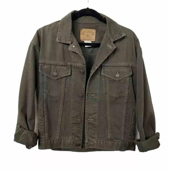 Vintage Gap sz M 90s Green Khaki Denim Jacket 2000s Classic
