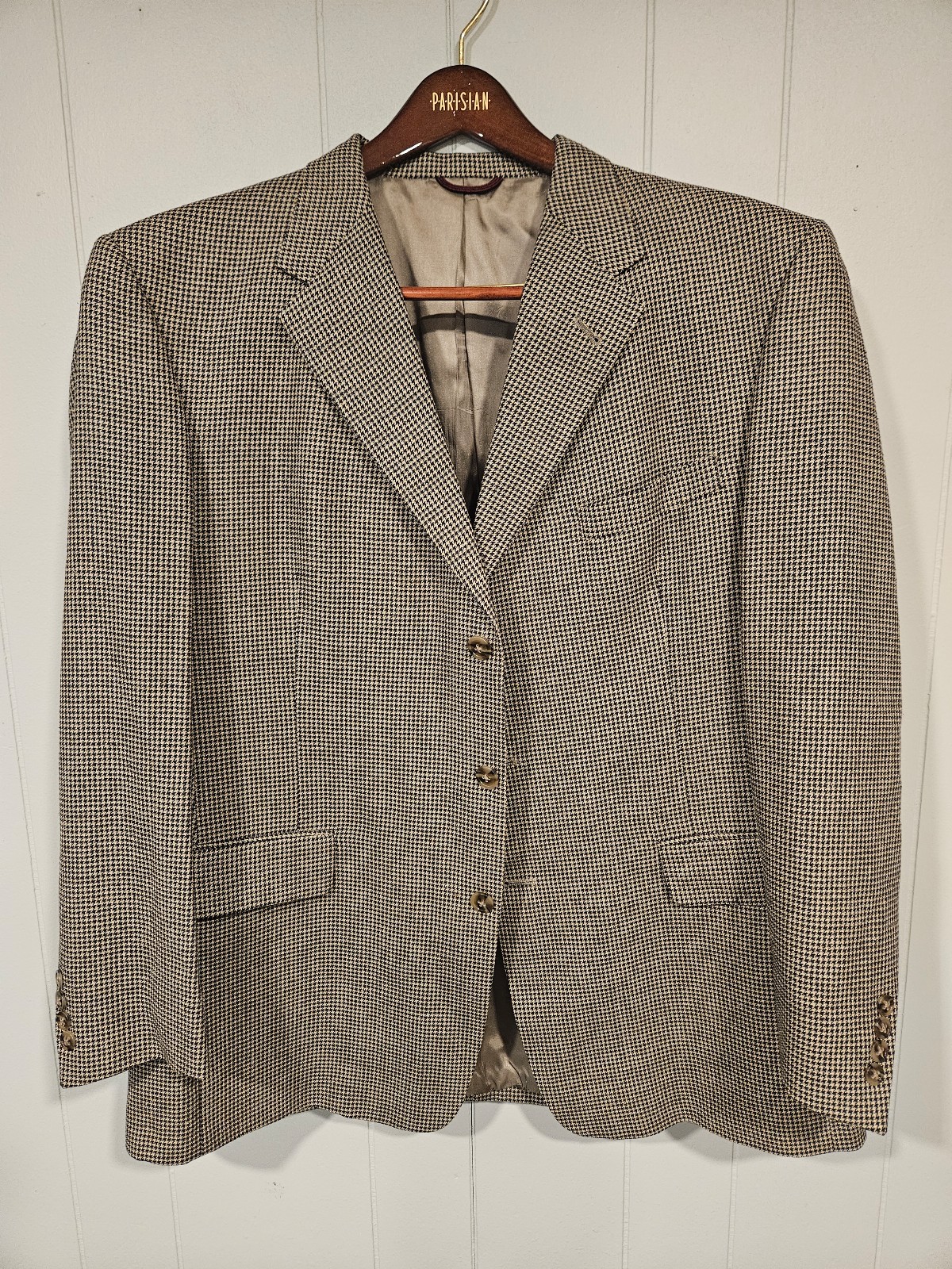 HART SCHAFFNER MARX 48L Wool Brown Black Sport Coat Blazer Houndstooth