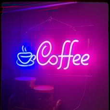 Coffee Neon Sign, Bright LED Coffee Sign with Metal Chain, USB Powered