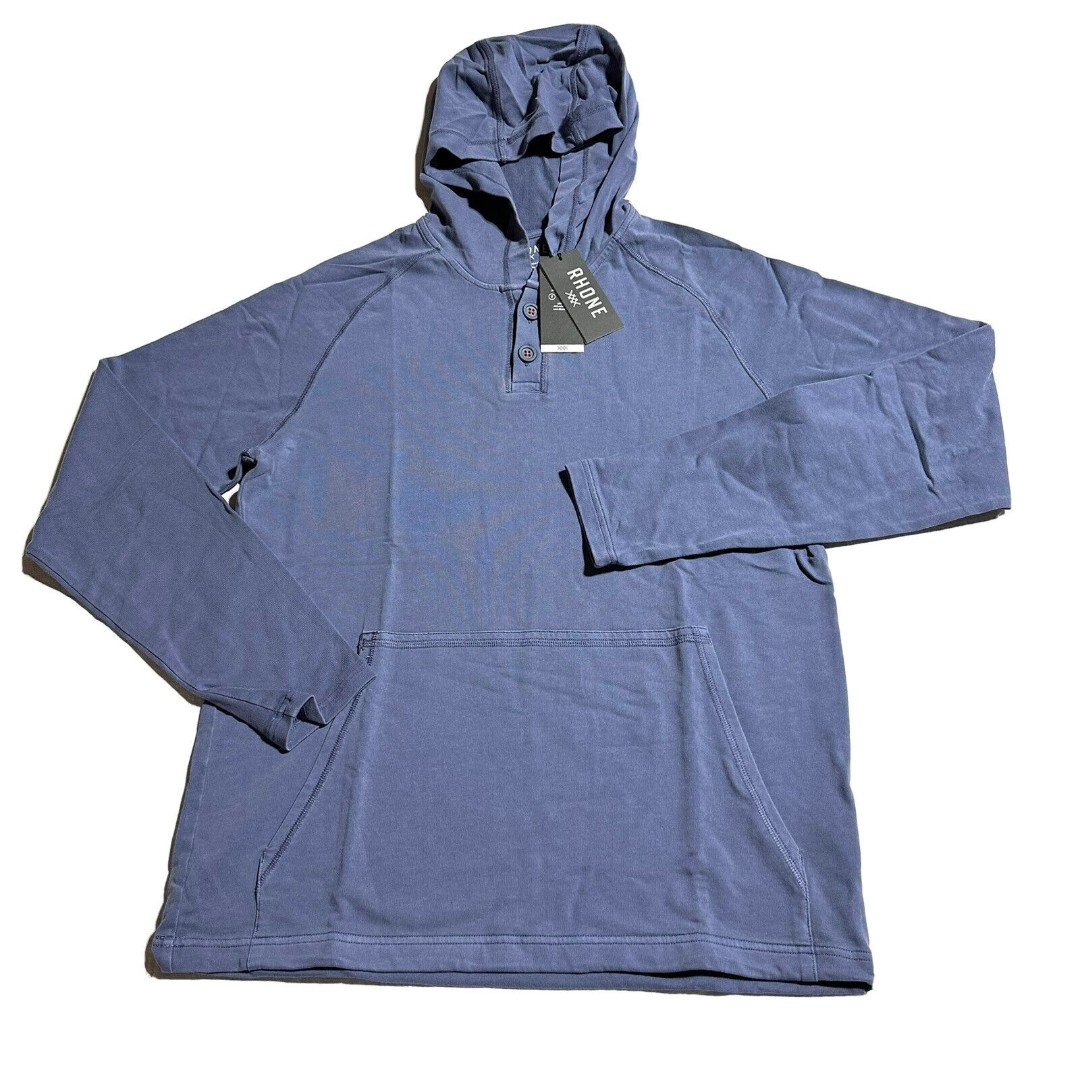 Rhone Hoodie Mens S Small Blue Sun Dyed Bolinas Beach Poncho Button Henley NWT