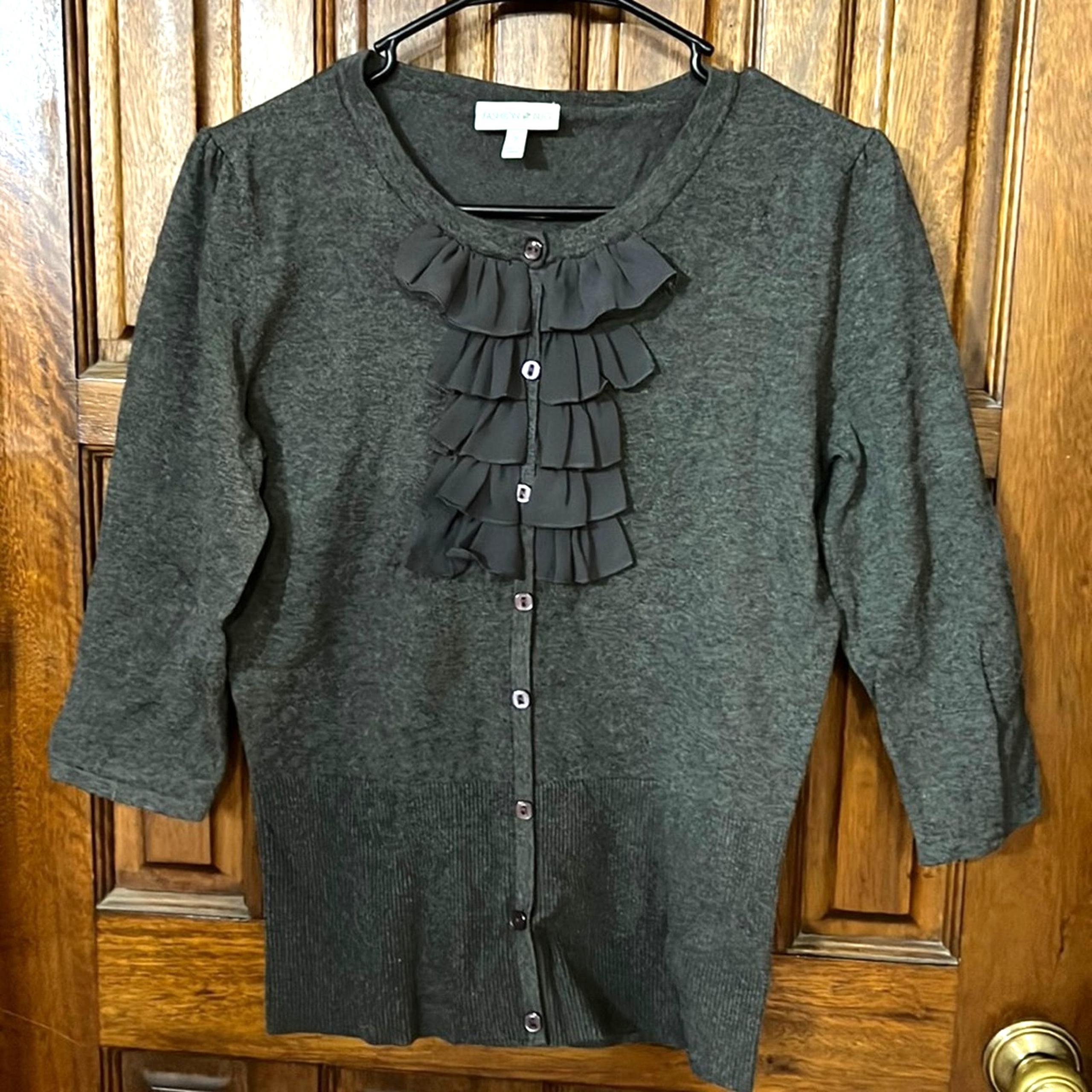 Fashion Bug Small Grey with Ruffled Front Sweater Shirt  NWOT