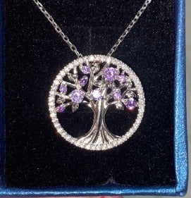 Women's Sterling Silver Tree Of Life Amethyst Birthstone Pendant Necklace