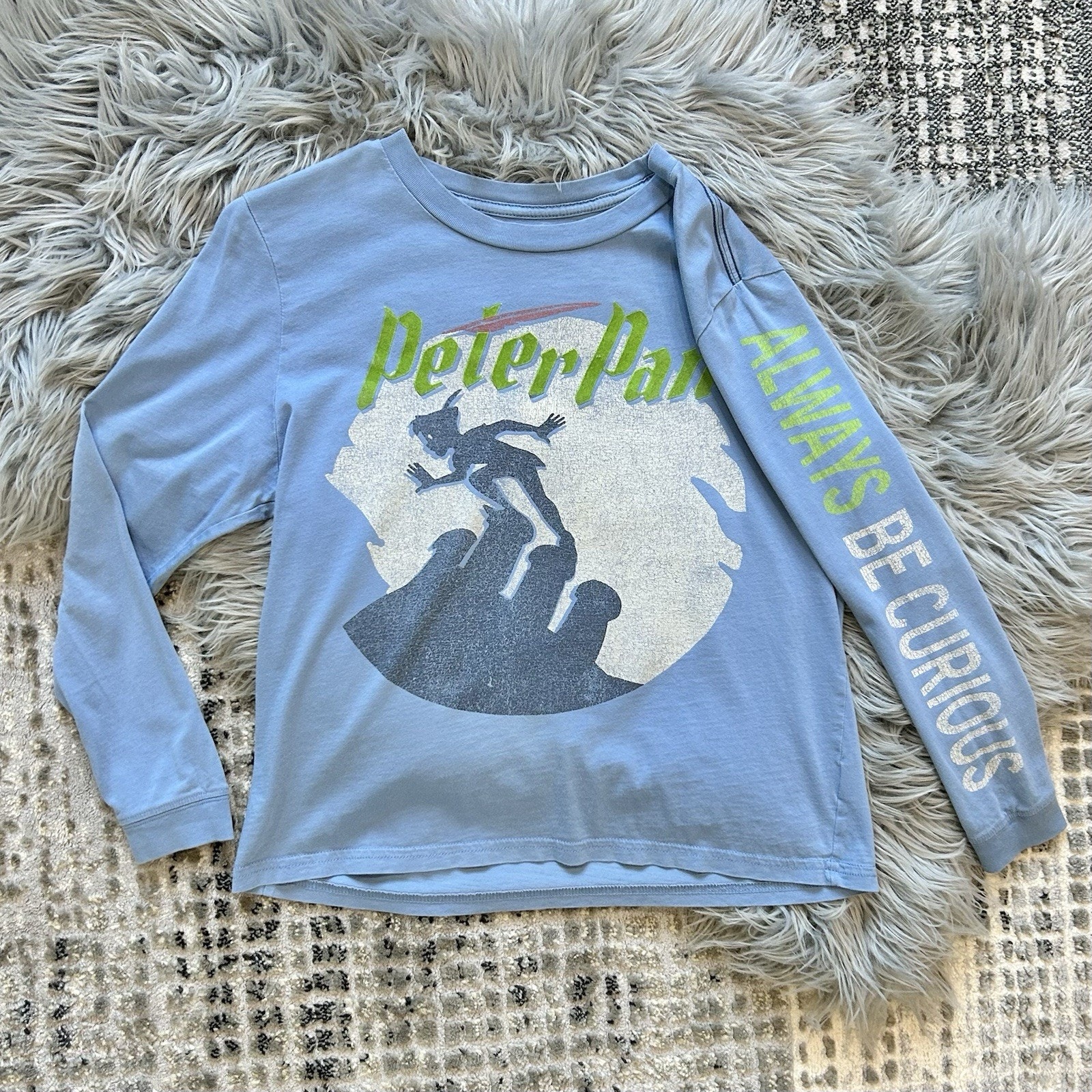 Peek + Disney RARE HTF Blue Peter Pan “I Won’t Grow Up” LS T Youth Size XL (10)
