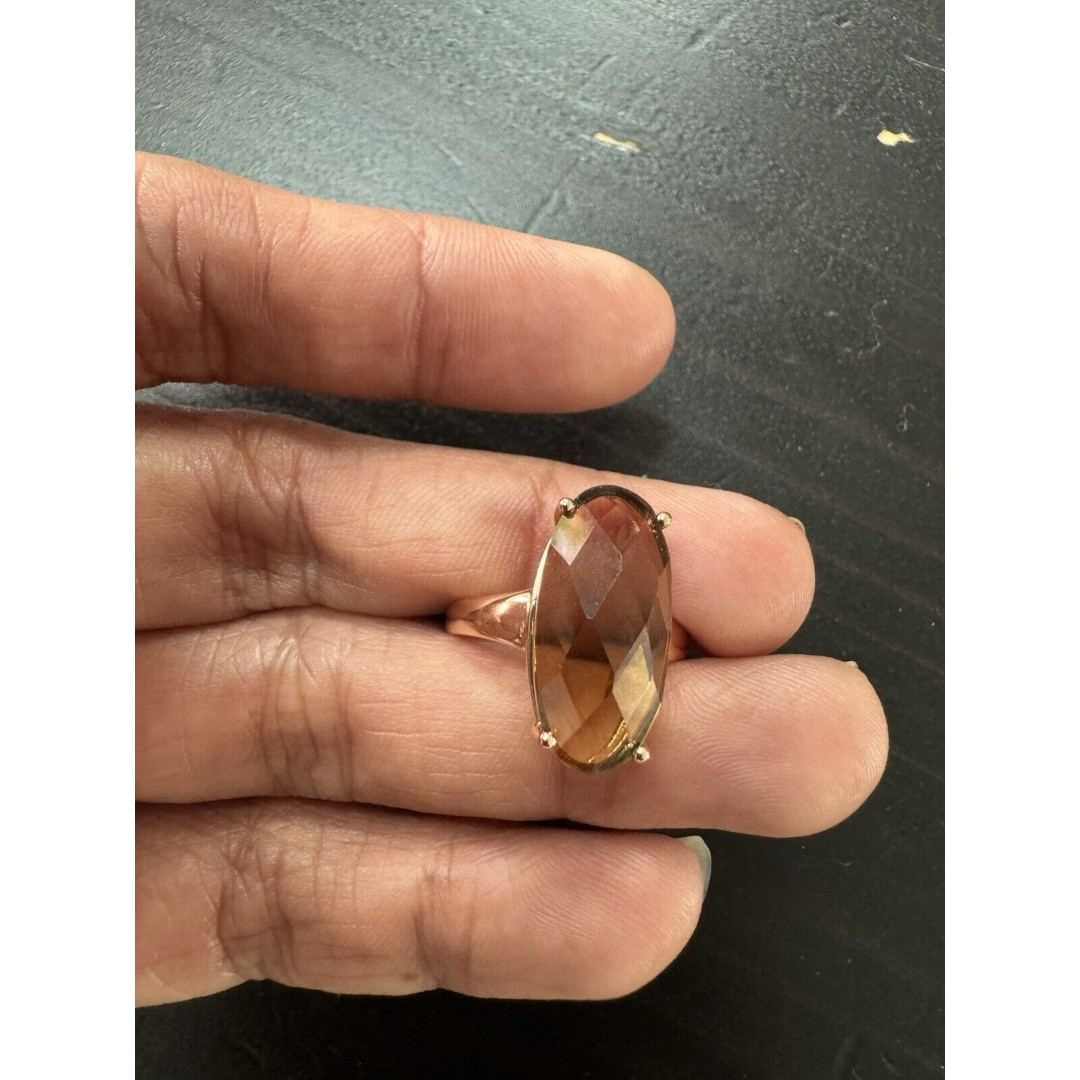 585 14K RG Rose Gold Stamped Oval Champagne Brown Gemstone Size 7 Ring