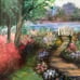 Original Watercolor Painting Size Medium 30” X 22” Garden On The Lake.