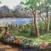 Original Watercolor Painting Size Medium 30” X 22” Garden On The Lake.